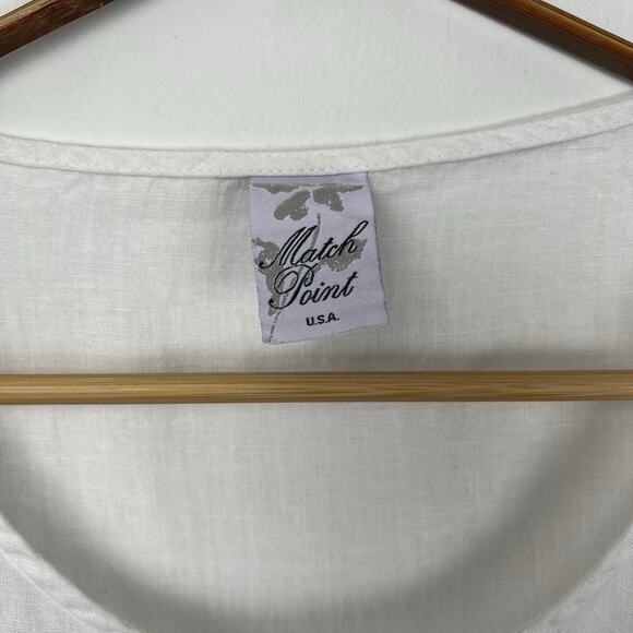 Match Point USA L 100% Linen Ruffle Hem Tunic Top White Asymmetrical Lag﻿enlook - Picture 2 of 7